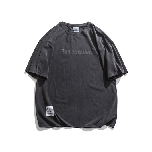 Camiseta Hombre Estilo Retro Japonés con Hombros Caídos y Estampado de Letras - Image 14