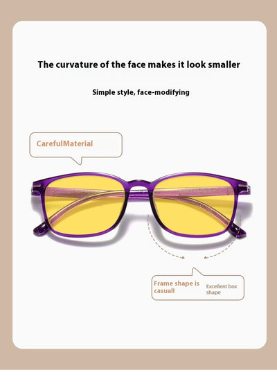 Purple frame glasses with yellow night vision lenses, featuring a subtle glitter effect on the temples. - Image 15