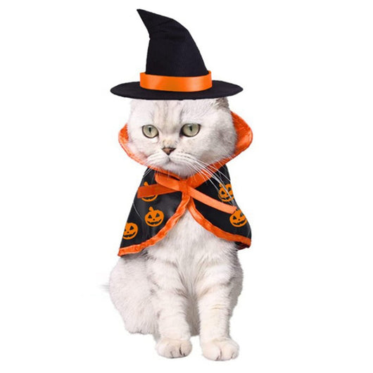 Conjunto de Capa y Sombrero Halloween para Mascotas - Disfraz Adorable para Perros y Gatos