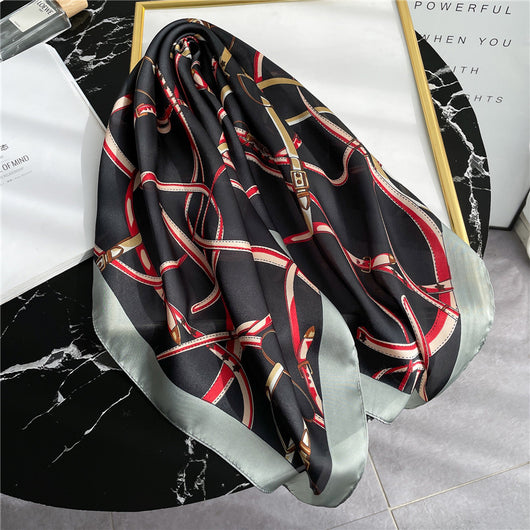 Pañuelo de Seda Estampado con Rayas - Versátil y Combinable - Image 43