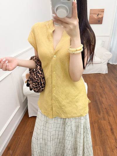Blusa Lino Puro Cuello V Sin Mangas - Estilo Old Money Minimalista - Image 26