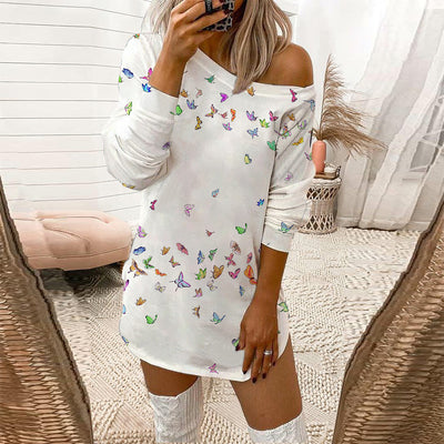 Vestido Estampado de Leopardo con Hombro Descubierto y Mangas Largas