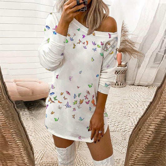 Vestido Estampado de Leopardo con Hombro Descubierto y Mangas Largas