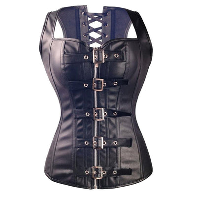 Corsé Steampunk Negro de Cuero Sintético Overbust - Image 8