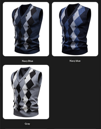 Suéter Tejido Jacquard para Hombre - Chaleco Cuello V - Image 22
