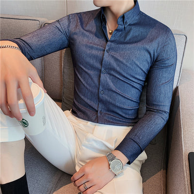 Camisa de Negocios Slim Fit con Rayas Oscuras - Image 2