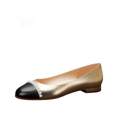 Zapatos Elegantes Dorados con Punta Redonda y Perlas para Mujer - Image 9