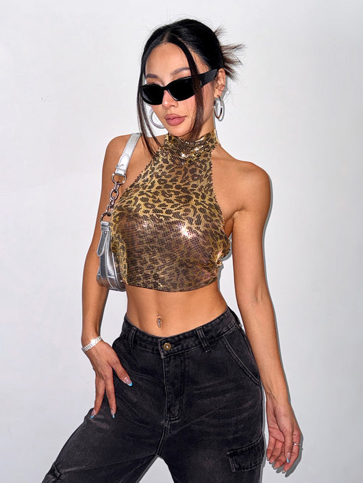 Chaleco Halter Estampado Leopardo con Lentejuelas - Image 15