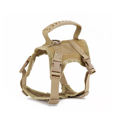 Black tactical pet harness made of Oxford cloth with an American flag patch, top handle, and quick-release buckles. - Image 3
