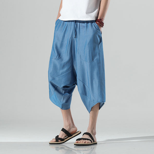Pantalones Anchos Estilo Chino de Seda Hielo para Hombre - Talla Grande Holgada