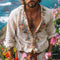 Camisa Casual Retro Hombre Cuello Abierto con Bordados