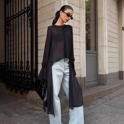 Blusa Holgada de Gasa Estilo Oscuro para Mujer