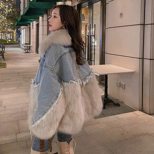 Parka Acolchado Denim con Cuello de Pelaje Ecológico para Mujer - Image 4