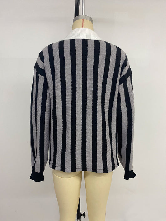 Suéter Unisex de Rayas Verticales con Cuello Solapa - Tejido Cálido para Otoño e Invierno - Image 12
