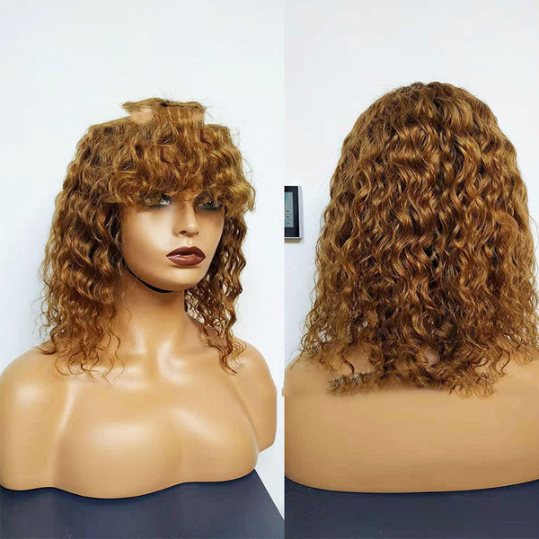 Pelucas de Cabello Humano Ondas de Agua con Flequillo