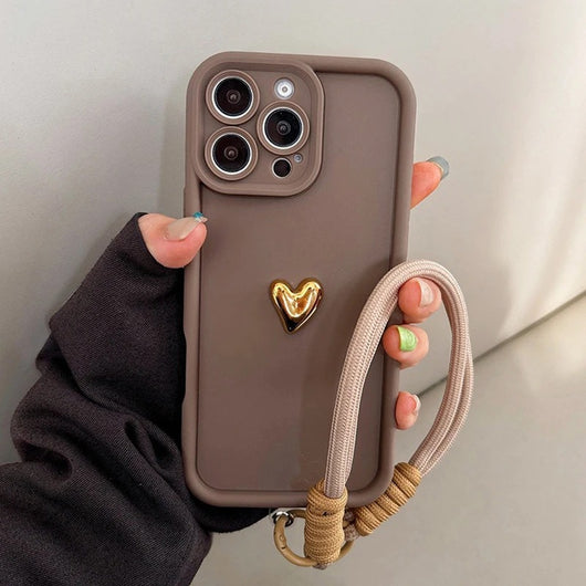 Funda de Silicona para Celular con Diseño de Corazón y Cordón Dorado - Image 12