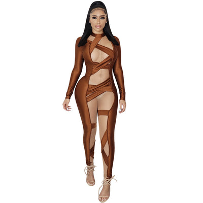 Jumpsuit Ajustado con Panel de Malla de Manga Larga para Mujer - Image 6