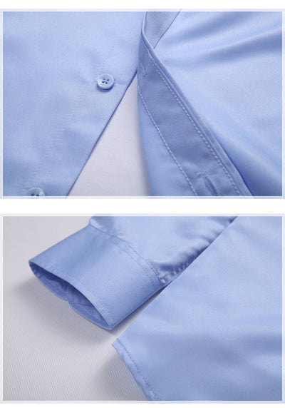 Camisa de Negocios Manga Larga Talla Grande Cuello Solapa Color Sólido para Hombre - Image 23