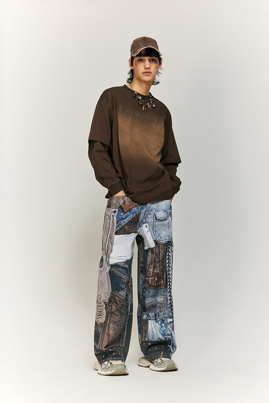 Jeans Vintage con Estampado Digital y Parches Estilo Urbano Americano - Image 16