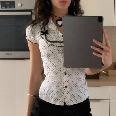 Blusa Estilo Francés con Moño y Lunares - Image 4