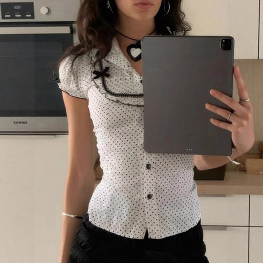 Blusa Estilo Francés con Moño y Lunares - Image 4