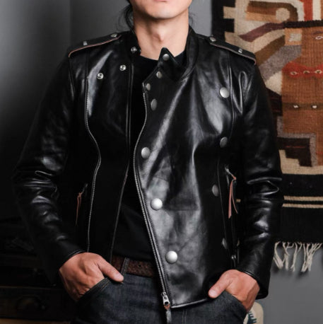 Chaqueta de Cuero Biker con Cuello Solapa Primavera-Otoño
