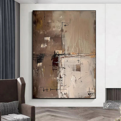 Cuadro Abstracto Moderno en Óleo sobre Lienzo - Arte Texturizado Marrón para Sala de Estar