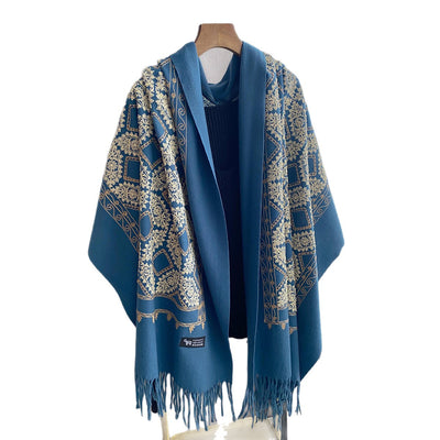 Chal Bordado con Flecos y Patrón Jacquard Geométrico para Mujer - Image 5