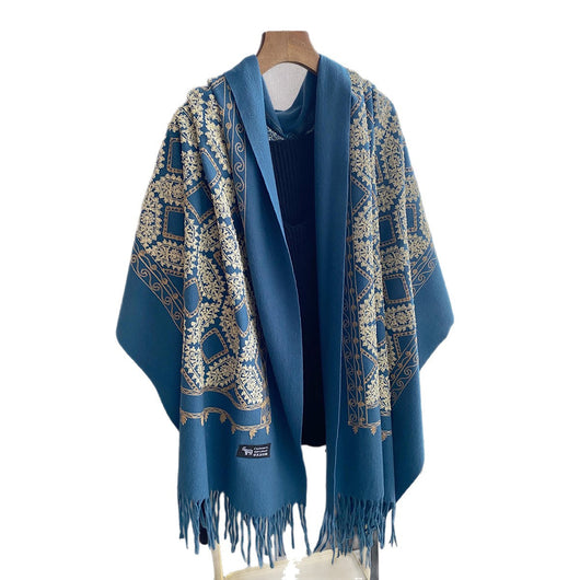 Chal Bordado con Flecos y Patrón Jacquard Geométrico para Mujer - Image 5