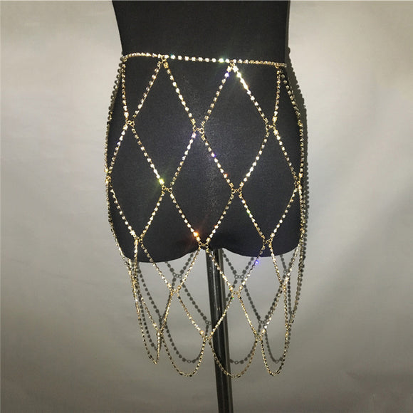 Falda de Red Fishnet con Cadena Corporal para Nightclub