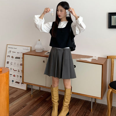 Blusa Minimalista Francesa de Dos Capas con Manga Larga para Mujer - Image 2