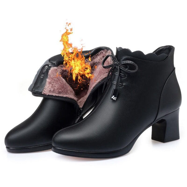 Botas Cortas Cómodas para Mamá - Zapatos de Invierno en Cuero Suave con Forro de Terciopelo