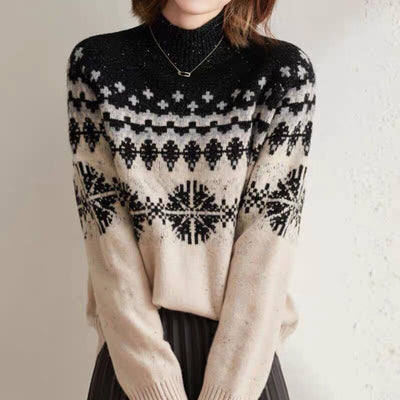 Suéter Retro de Cuello Alto con Copo de Nieve - Tejido Suelto para Otoño e Invierno - Image 6