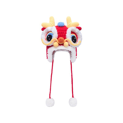 Gorro Tejido Año del Dragón Rojo - Diseño Cabeza de Tigre para Bebé - Image 5
