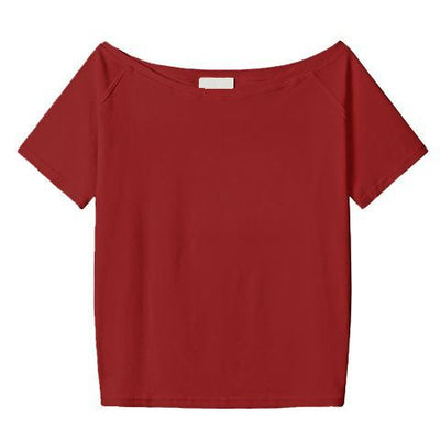 Blusa Holgada de Hombro Oblicuo Manga Corta para Mujer - Image 3