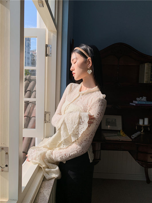 Blusa de Encaje con Patchwork y Mangas Volantes - Image 17