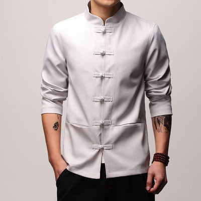 Chaqueta Camisa Casual Retro con Cuello de Pie para Hombre - Image 6