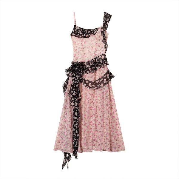 Vestido Corto Floral Asimétrico con Contraste de Colores y Abertura Lateral - Image 5
