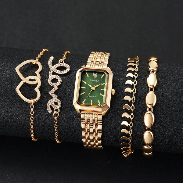 Reloj Cuadrado Elegante para Mujer con Pulsera Corazón