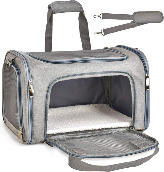 Transportín Suave Plegable para Gatos y Perros Pequeños hasta 7 kg - Gris