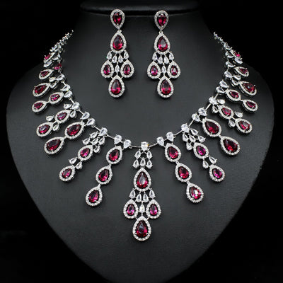Conjunto de Collar y Aretes de Circón con Efecto Gota de Agua Iridiscente - Image 12