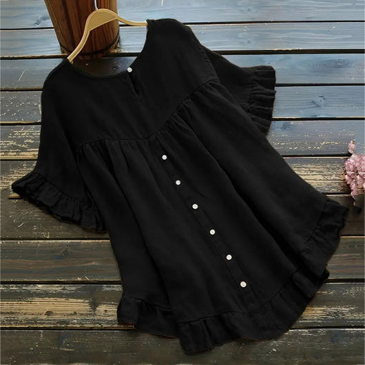 Blusa Holgada de Algodón y Lino con Volantes en Ruedo - Image 16