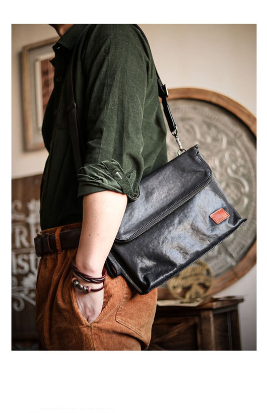 Bolsa de Cuero para Hombre Bandolera Un Hombro Piel Vacuna Suave - Image 18