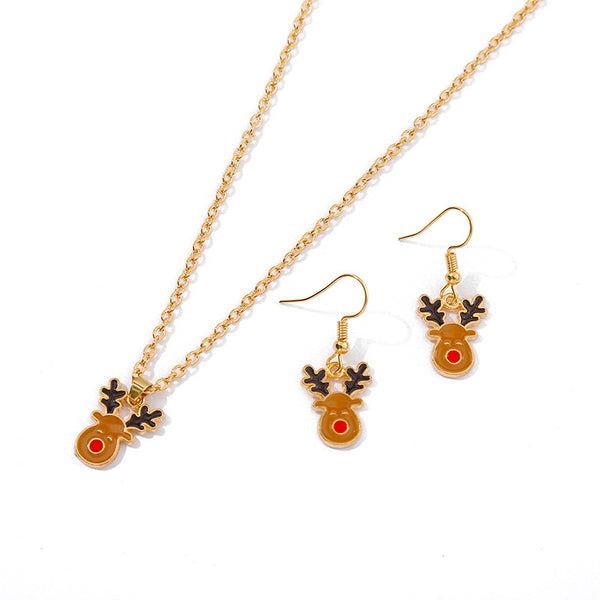 Conjunto de Joyería Navideña Reno - Collar y Aretes