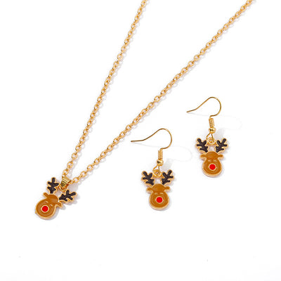 Conjunto de Joyería Navideña Reno - Collar y Aretes