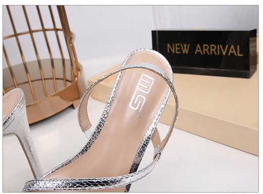 Sandalias de Tacón Alto con Estampado Snake Metálico para Mujer - Image 16