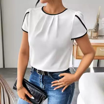 Camisa Casual de Contraste Holgada Manga Corta Estilo Europeo