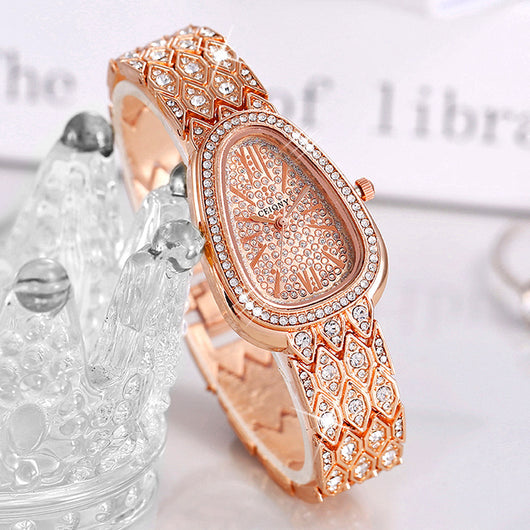 Reloj de Acero con Cadena Brillante y Diamantes Incrustados
