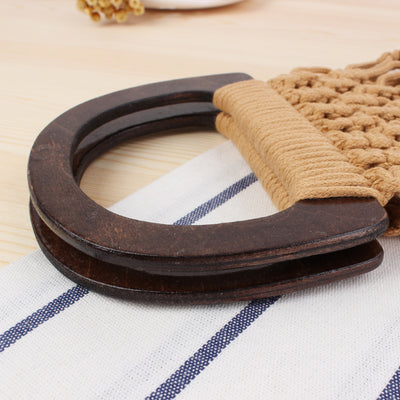 Bolsa Tejida Portátil con Asa de Madera - Bolso de Fibra Natural y Cuerda de Algodón - Image 11