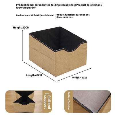 Beige pet car seat with a small white dog inside, secured to a car's passenger seat, designed for safe travel. - Image 4